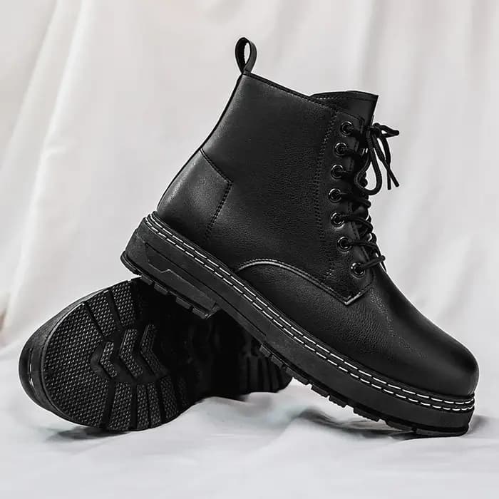 Bottes de combat en cuir noir pour hommes