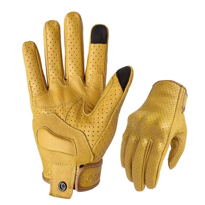 Gants de moto jaunes en cuir de chèvre pour homme