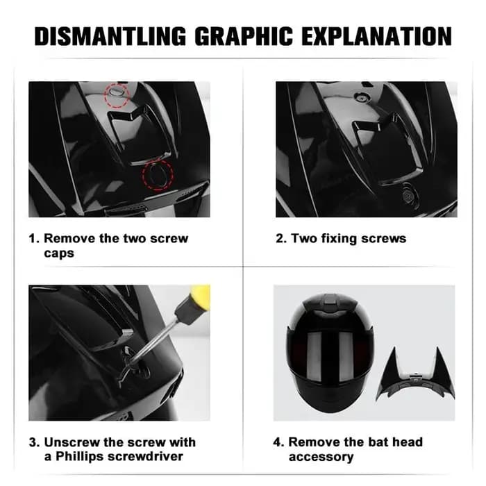Casque complet de moto en corne de chauve-souris, Scooter tout-terrain, personnalité, cornes de démon, équipement de chevalier Cool accrocheur
