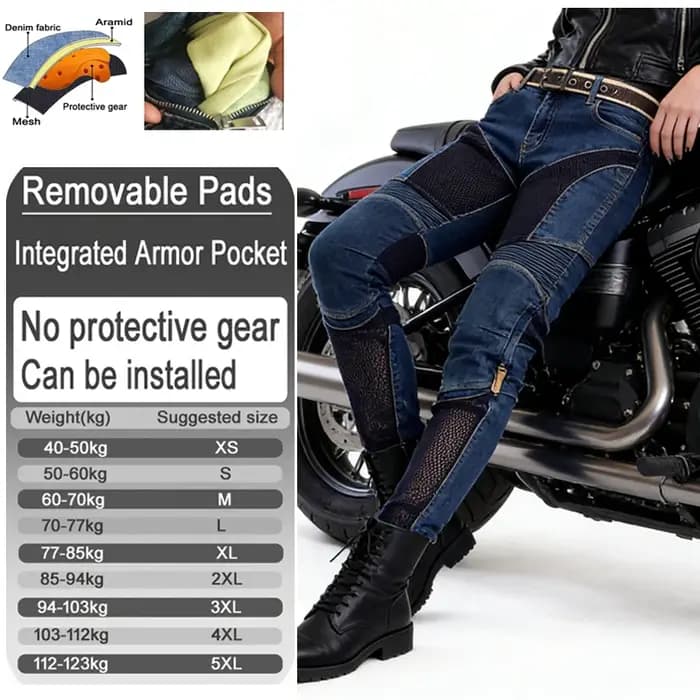 Pantalon de moto d'été pour femme en jean Kevlar