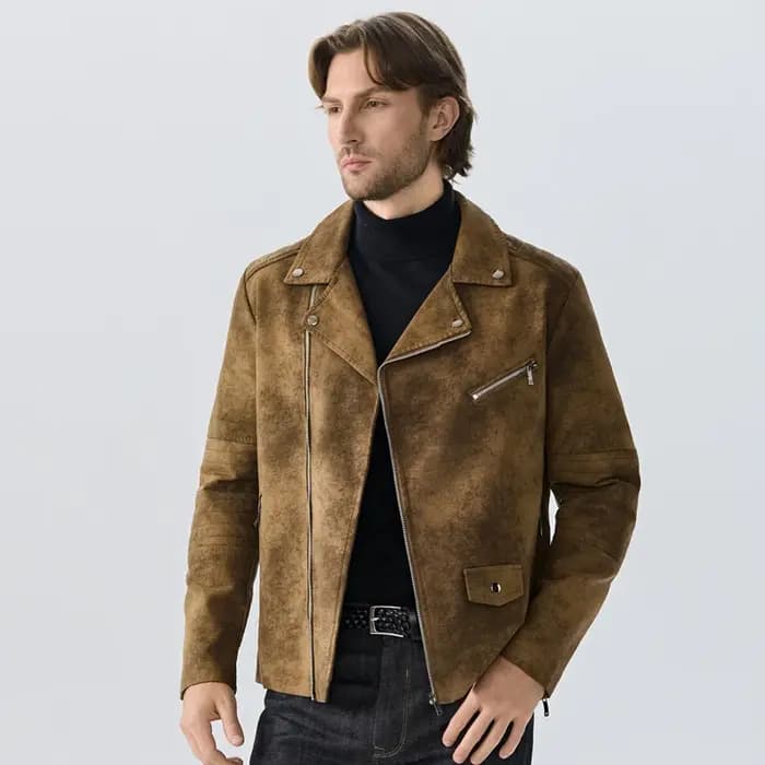 Veste d'hiver en cuir suédé pour homme, haut de gamme, nouveau Punk américain, beau coupe-vent, vêtements rétro marron à revers
