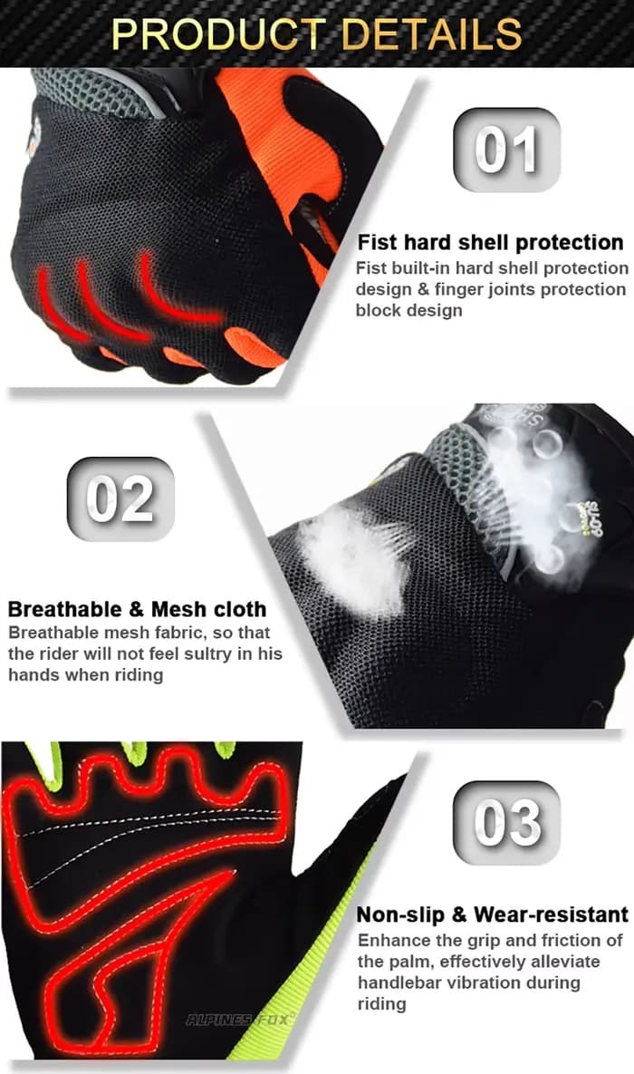 Gants de Moto de Course Respirants à Doigts Complets