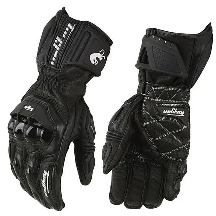 Gants de moto noirs de course en cuir véritable