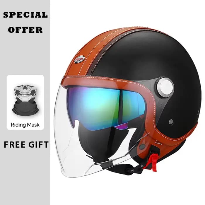 Casque de moto ouvert en cuir Vintage