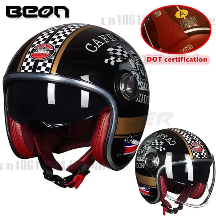 BEON B108 casque de Moto vintage en fibre de verre rétro visage ouvert casques à double visière
