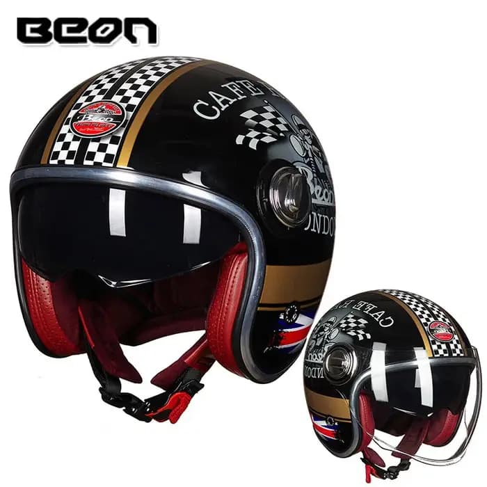 Boutique Officielle BEON - Casque Moto Ouvert Rétro BEON B-108A 3/4 - Casque Vintage pour Moto, Scooter