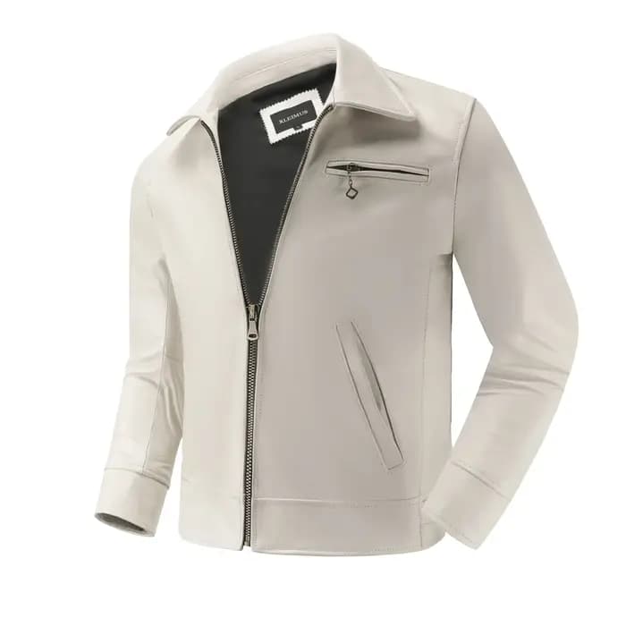 Veste de motard en cuir de vachette véritable pour homme
