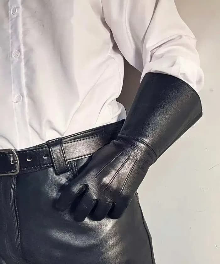 Gants longs de luxe en cuir véritable pour hommes
