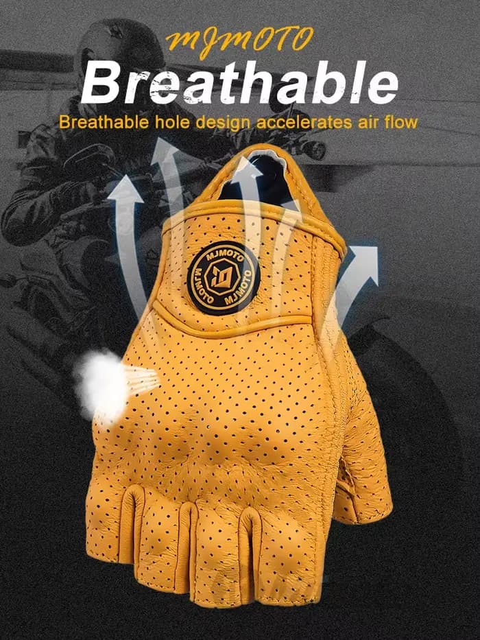 MJMOTO rétro cuir moto demi doigt gants écran tactile Motocross gants coque dure Protection moto gan