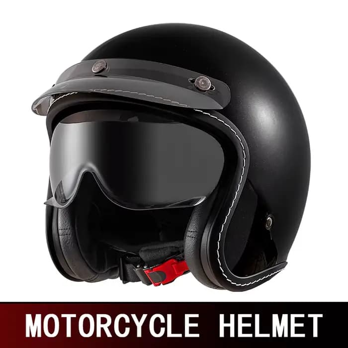 Casque Moto Rétro 3/4 Demi-Casque d'Été Homme et Femme Style Américain avec Visière et Écran Interne