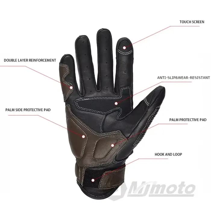 Gants de course de moto en cuir vintage pour écran tactile