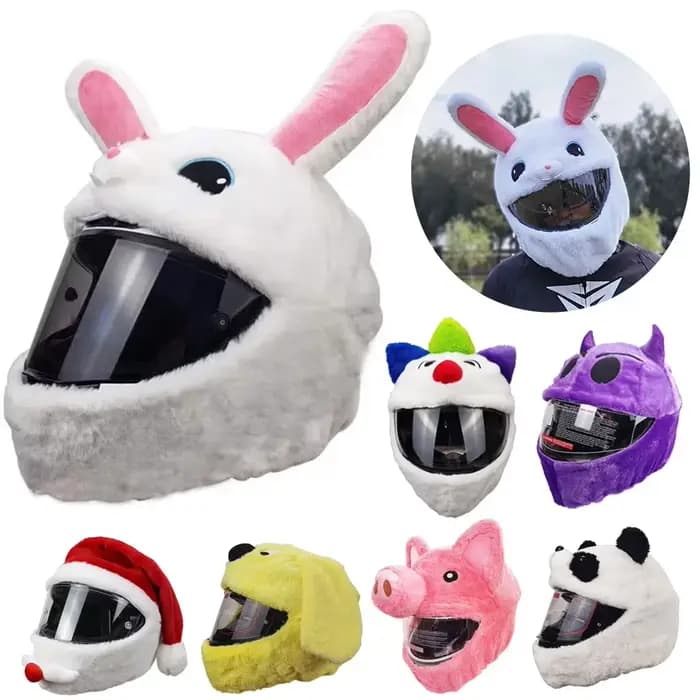 Housses de casque de moto en peluche de dessin animé drôle