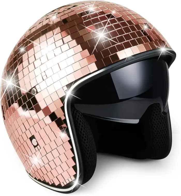 Casque Disco Doré Argenté Effet Miroir Pailleté avec Visière Rétractable – Chapeau de Costume Punk pour Fêtes et Décorations de Bar