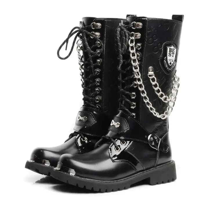 Hommes mode moto bottes mi-mollet bottes gothique ceinture Punk bottes hommes chaussures haut bottes décontractées Zapatos Hombre