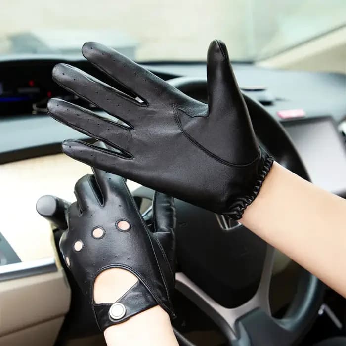 Gants de conduite en cuir véritable pour hommes, mitaines respirantes, peau de mouton, noir, luxe, m