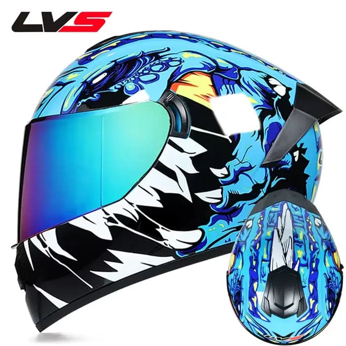 Casque de moto intégral LVS-701 pour la course, chaud pour l'hiver, double visière, casque de sécuri