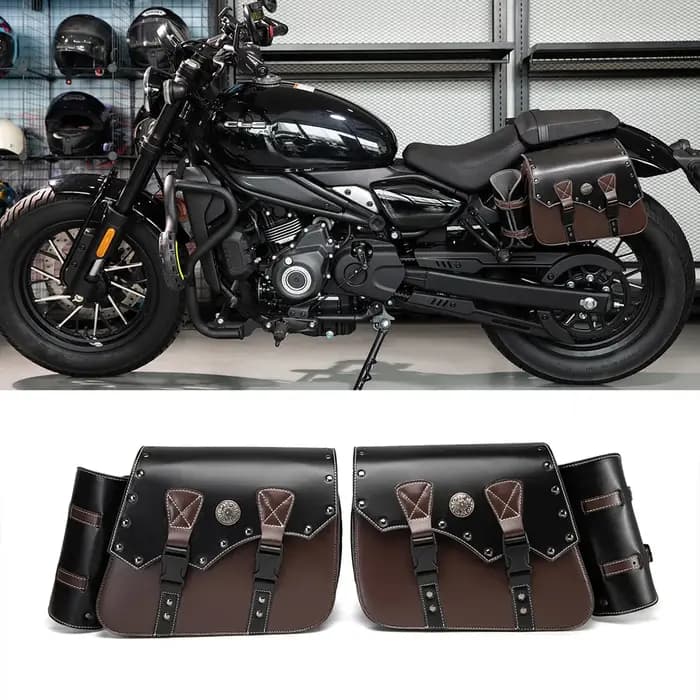 Une paire de sacoches de moto rétro en cuir PU marron