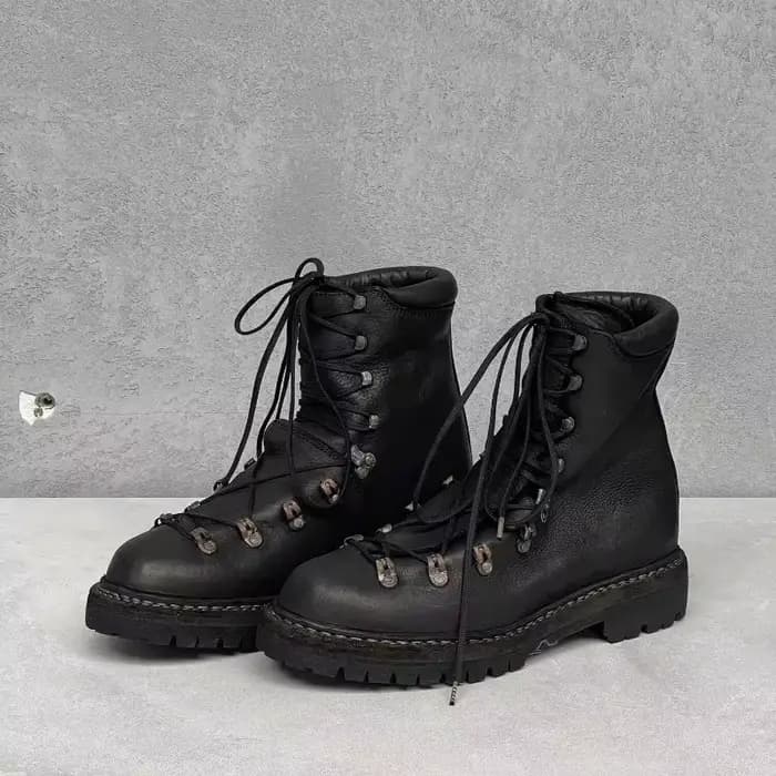 Bottes de moto en cuir véritable pour hommes, chaussures d'alpinisme à lacets en métal, bottes de randonnée occidentales mi-mollet pour l'extérieur