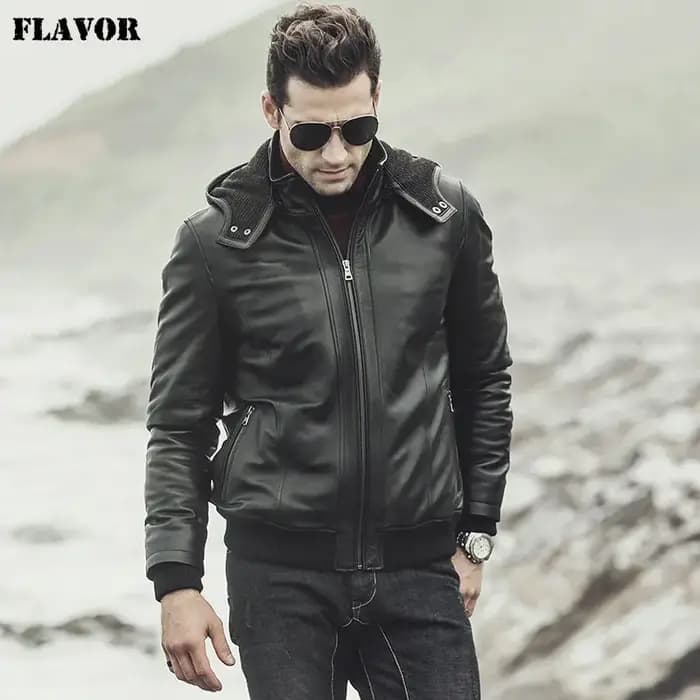 Veste en cuir d'agneau véritable pour homme FLAVOR