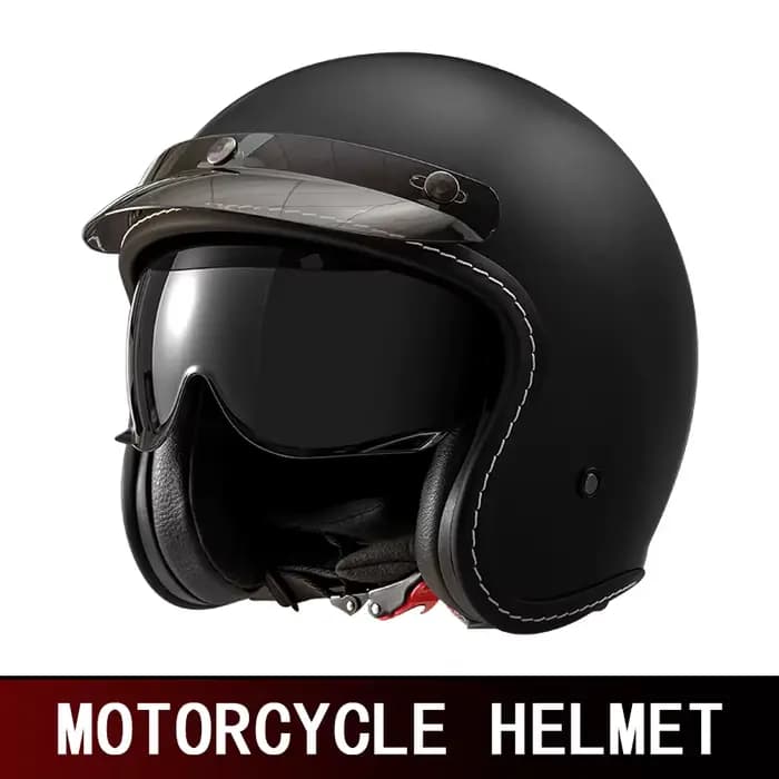 Casque Moto Rétro 3/4 Demi-Casque d'Été Homme et Femme Style Américain avec Visière et Écran Interne