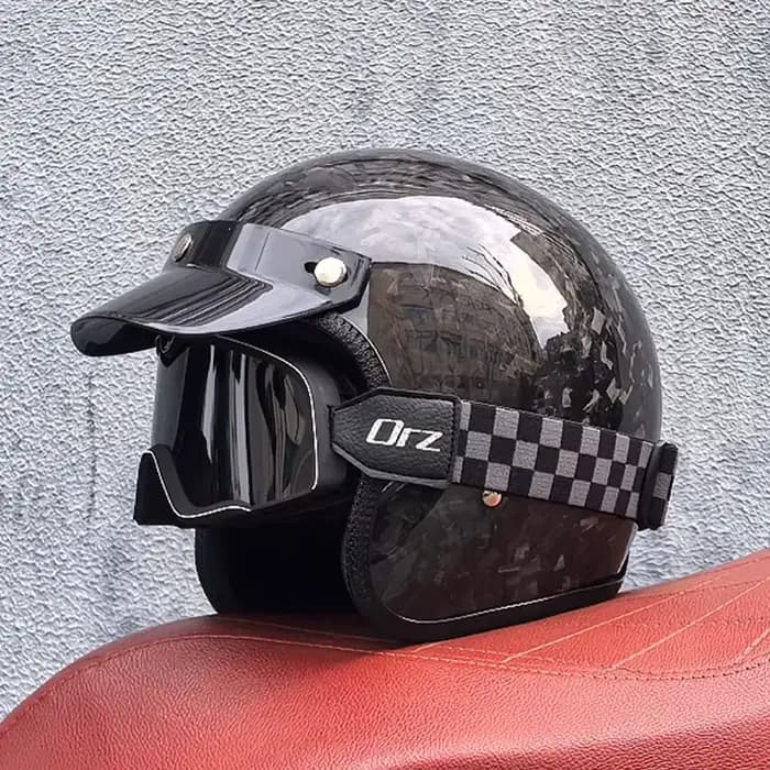 Casque de Moto Rétro en Fibre de Carbone pour Homme et Femme