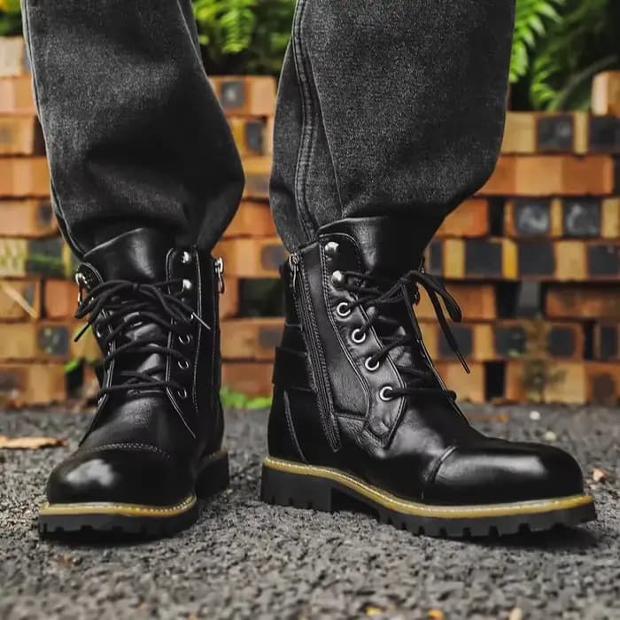 Bottines de moto en cuir pour hommes