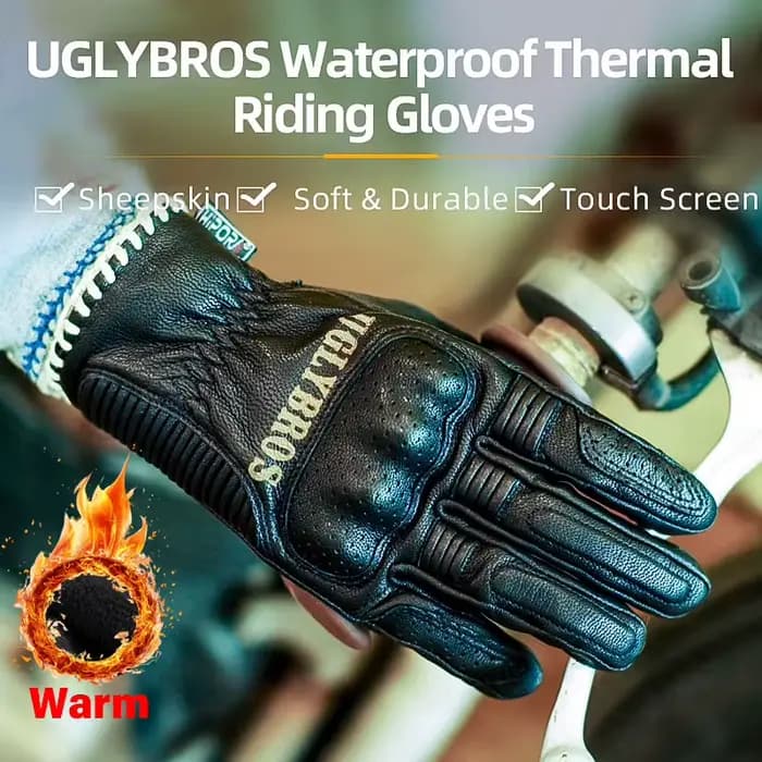 UGLYBROS gants de Moto en cuir d'hiver