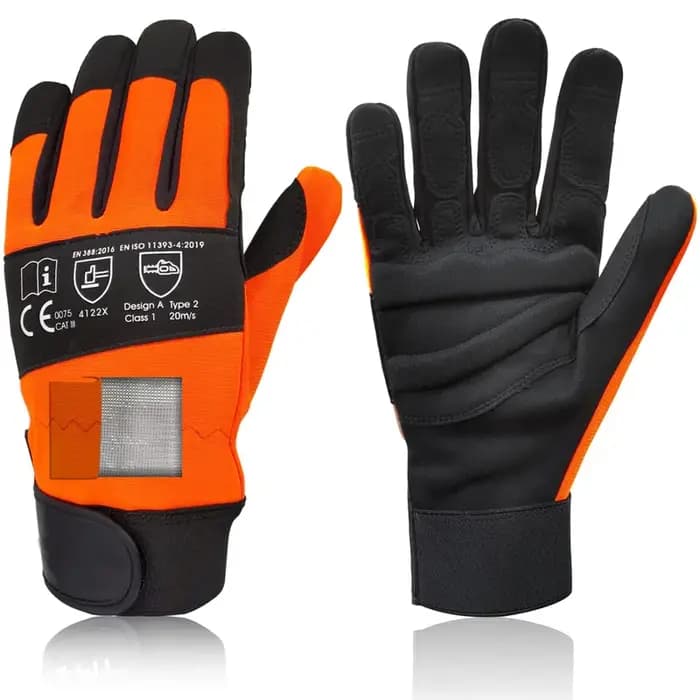 XYEHS 1 paire de gants de travail de sécurité pour tronçonneuse en cuir Protection de scie sur les deux mains au dos gant de mécanicien résistant aux coupures épais Eva rembourré