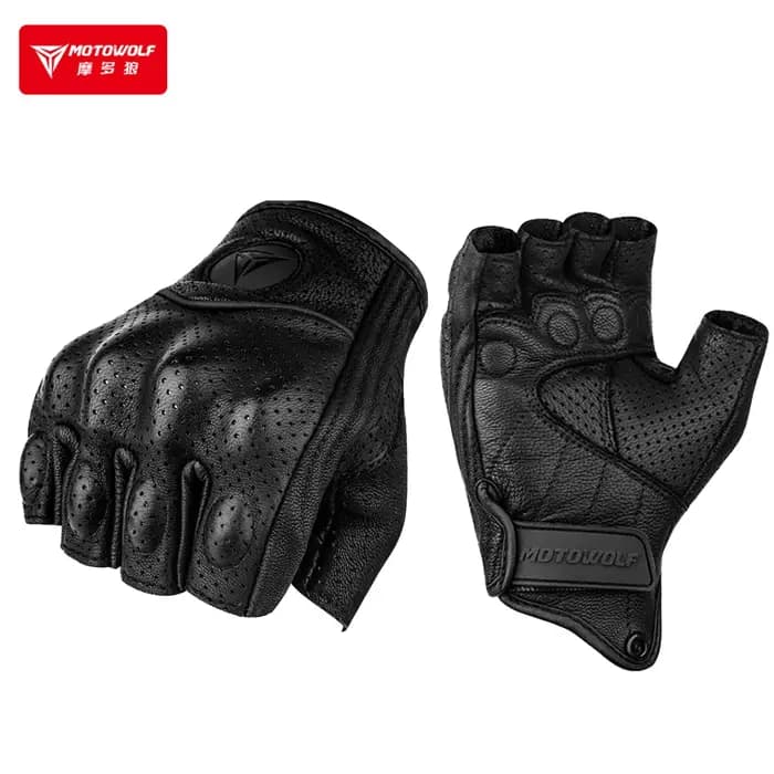 Gants de moto d'été sans doigts en cuir de chèvre
