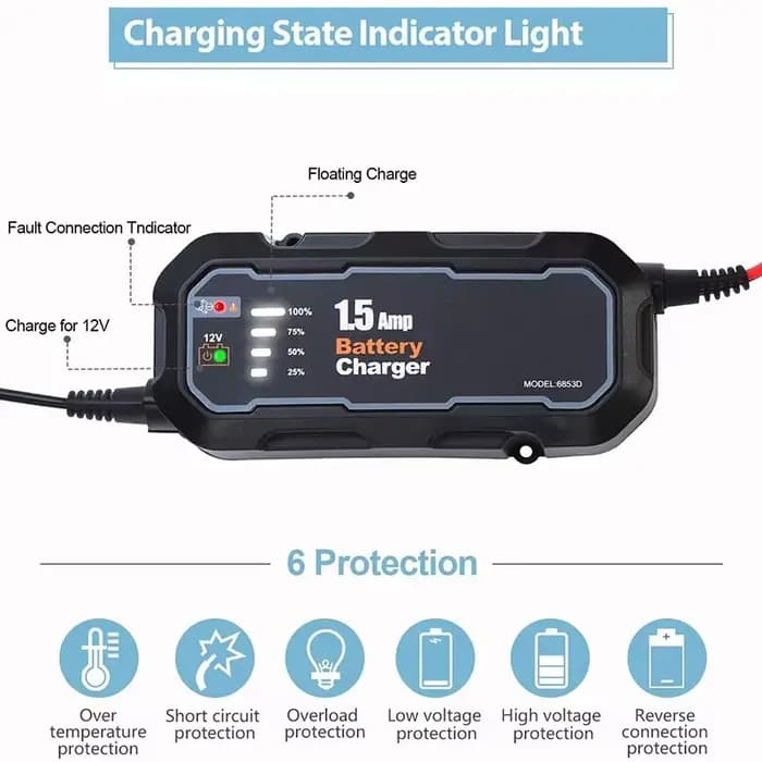 Chargeur de batterie de moto 12V, 1500mA, étanche, automatique, outil de charge de batterie, entreti