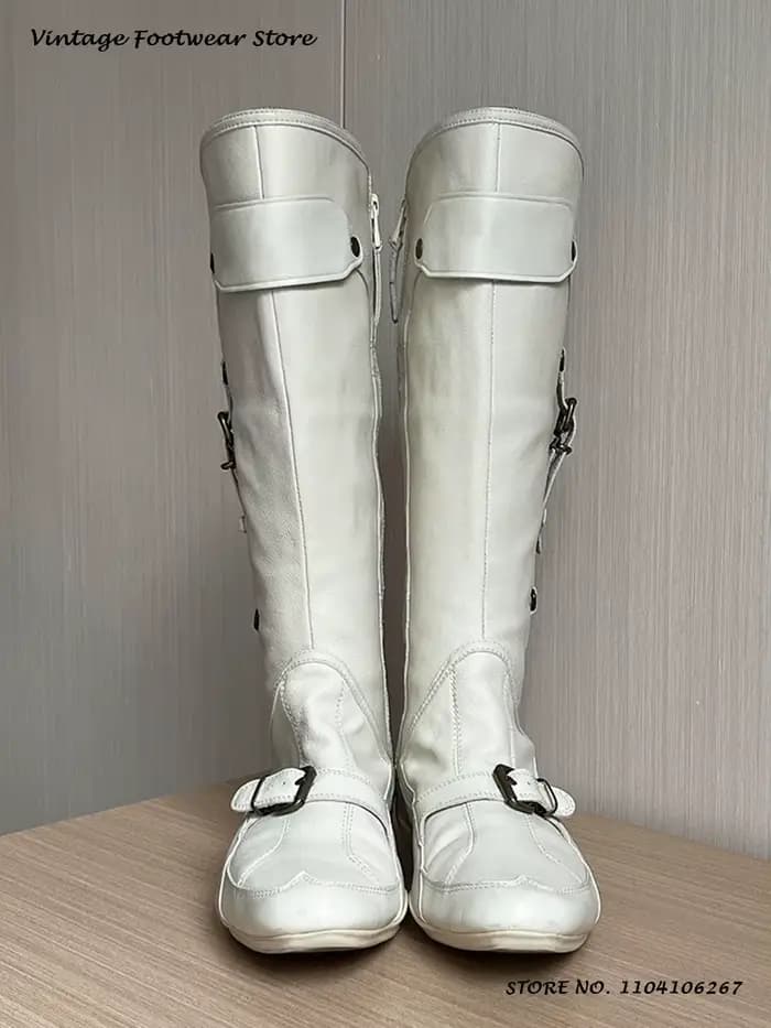 Bottes de moto à boucle de ceinture de style sportif Bout rond Plat avec chaussures tendance décontractées