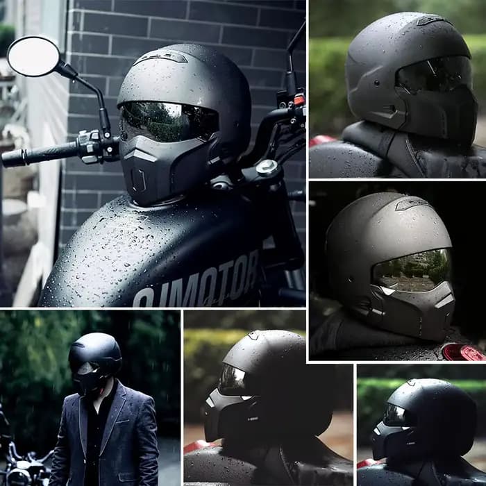Casque de moto tactique DOT intégral noir mat Street Fighter avec masque amovible pour hommes