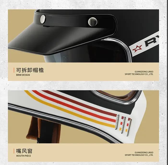 Casque de moto vintage RYMIC, casque rétro pour moto, casque intégral pour motocross tout-terrain