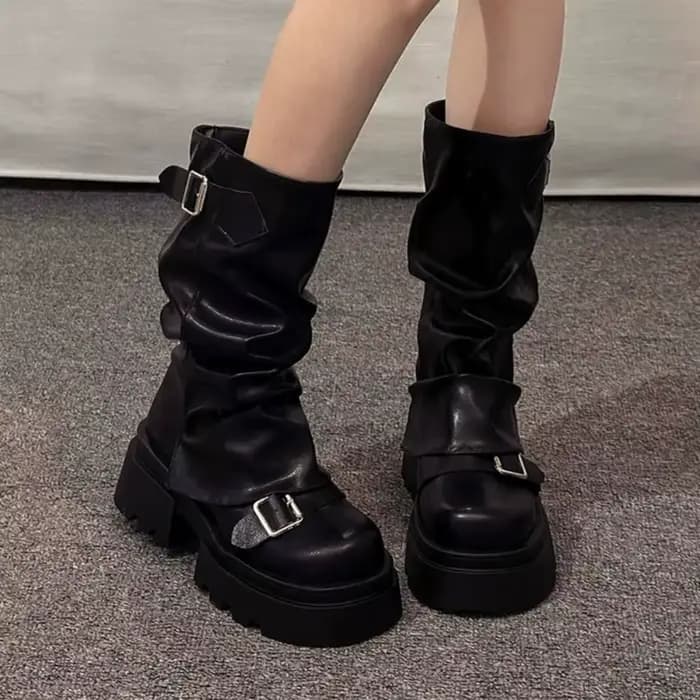 Bottines de motard à plateforme avec boucle de ceinture pour femmes