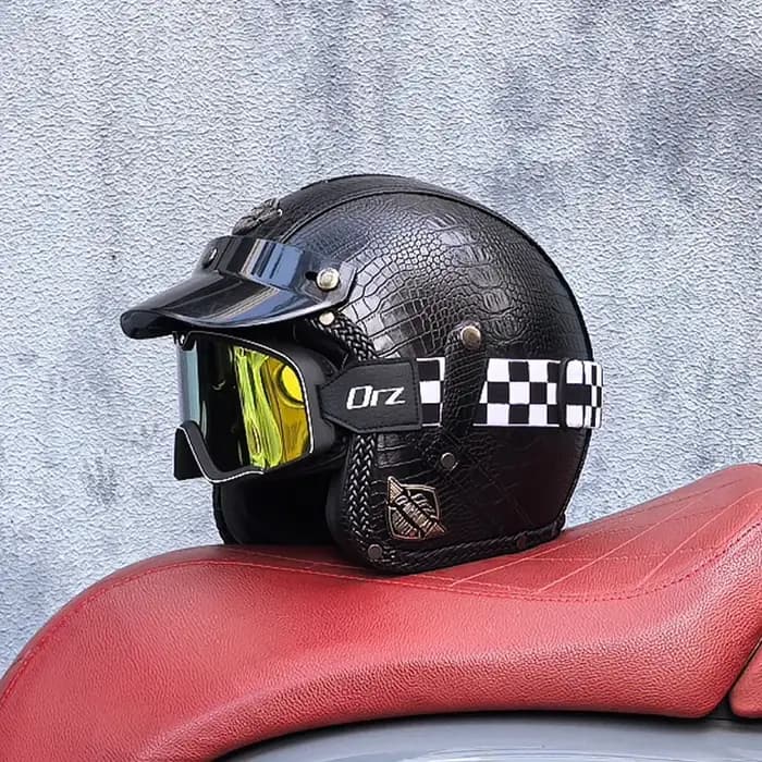 Casque de moto rétro ORZ en cuir PU, ouvert 3/4, casque de chopper, casque de vélo, certification DOT