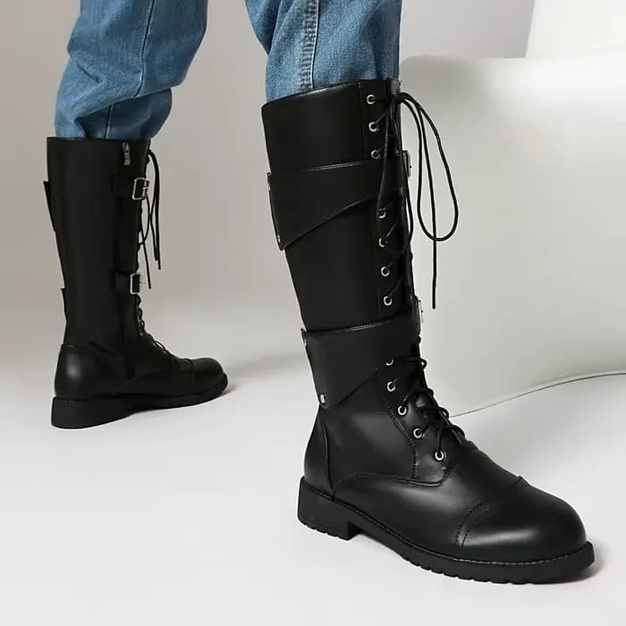 Bottes pour hommes, bottes mi-mollet à lacets