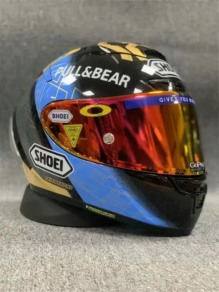Casque De moto intégral X14 Marquez 93 or bleu équitation