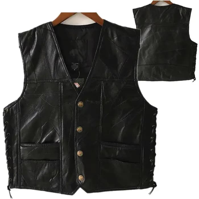 Veste de moto vintage en cuir véritable pour homme