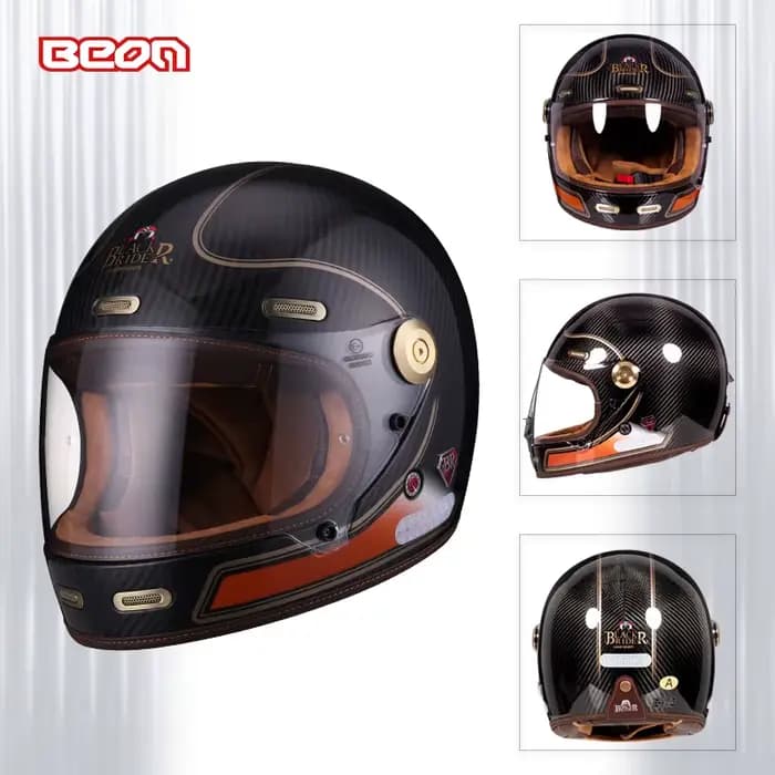 BEON B512 BR512 casque intégral en Fiber De carbone Motocross Vintage Moto Scooter Autocycle rétro casques ECE Cascos