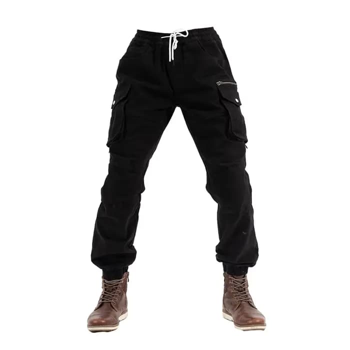 FjCargo-Pantalon de moto élastique pour homme, équipement de protection décontracté, grandes poches,