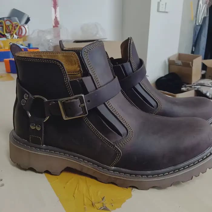 Bottes de moto en cuir rétro durables pour hommes, chaussures courtes pour couple, équipement de séc
