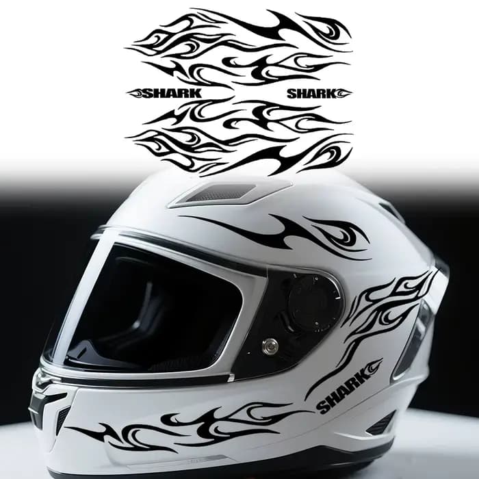 1 ensemble d'autocollants rétro en vinyle motif flamme de requin pour casque de moto et vélo