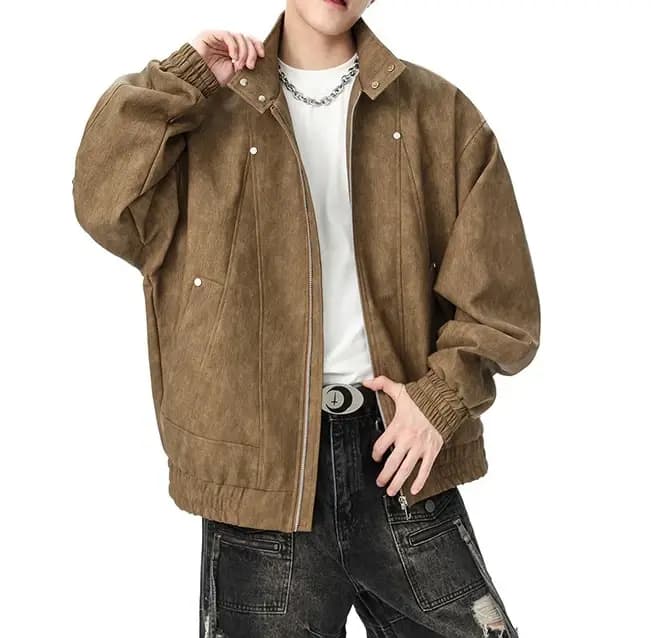 Blouson en cuir PU vintage pour homme