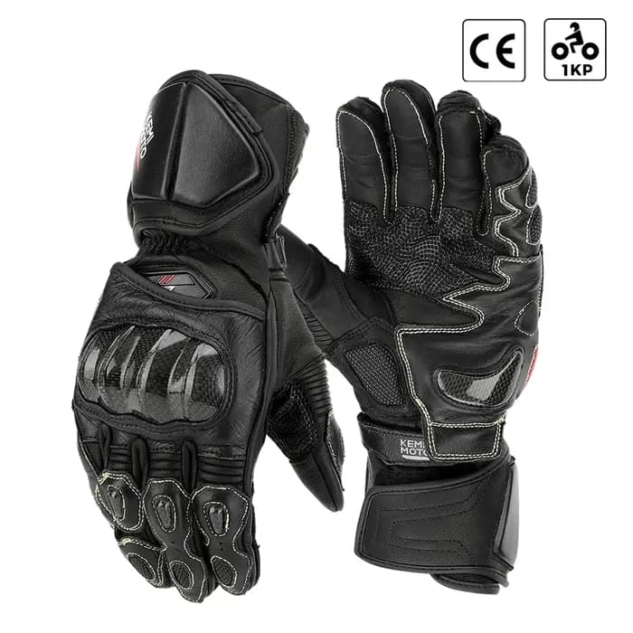 KEMIMOTO gants de Moto en cuir longue manchette