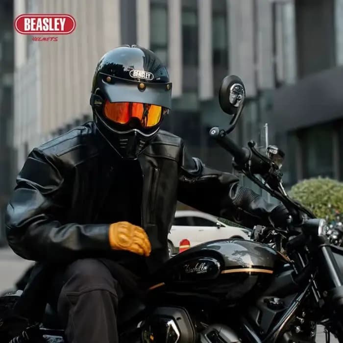 BEASLEY rétro casque complet moto autoroute croisière classiques café Racer Cascos ECE Vintage lunettes s-xxxl noir blanc casques