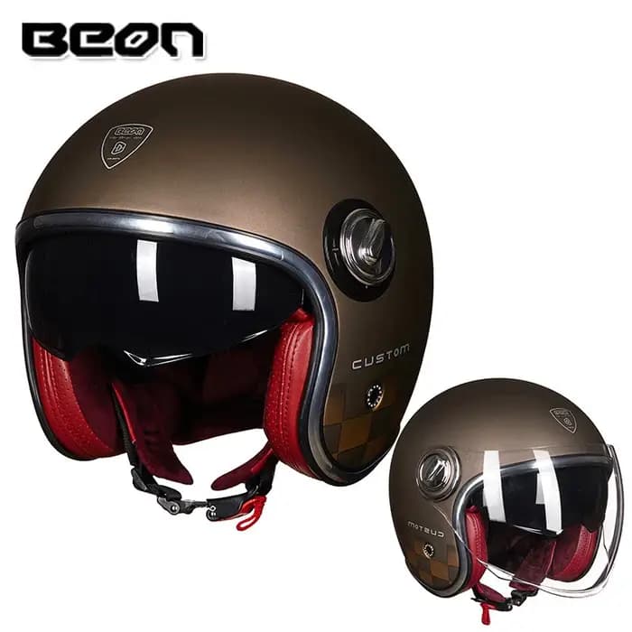 Boutique Officielle BEON - Casque Moto Ouvert Rétro BEON B-108A 3/4 - Casque Vintage pour Moto, Scooter