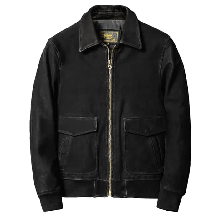 Veste de pilote d'hiver noire en cuir pour hommes