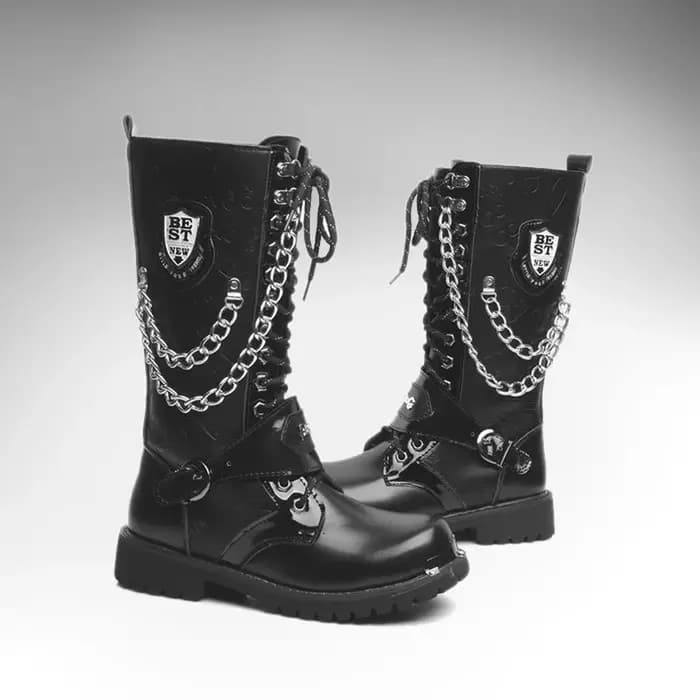 Hommes mode moto bottes mi-mollet respirant