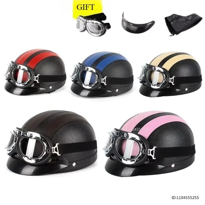 Casque Demi-Coque Vintage en Cuir pour Moto