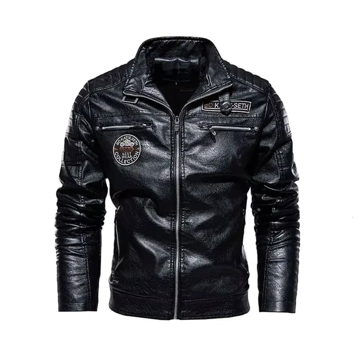 Veste de moto hommes moto équitation vestes en cuir PU polaire rembourré motard coupe-vent mâle col